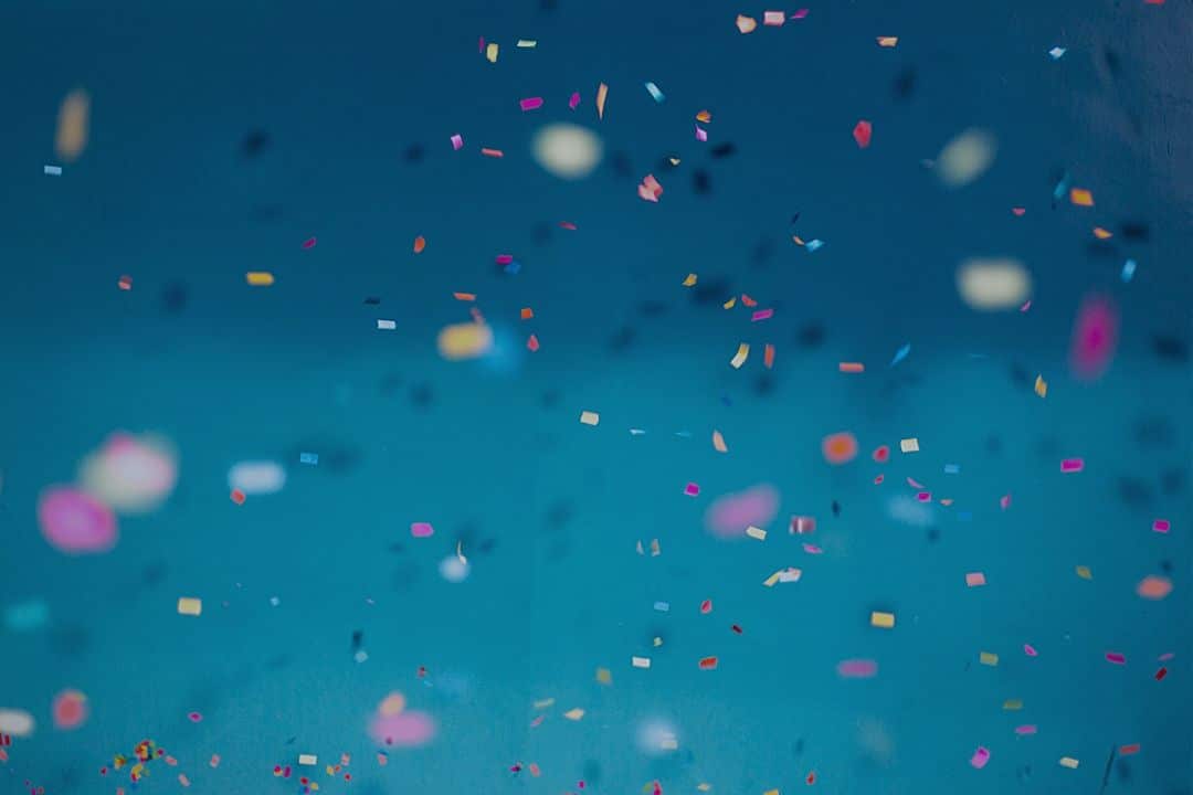 Macro shot of confetti falling