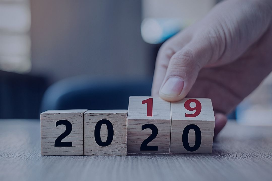 Wooden blocks showing the numbers 2020