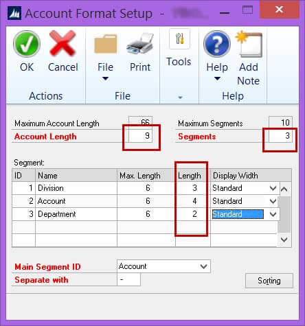 Dynamics GP Account Format Setup