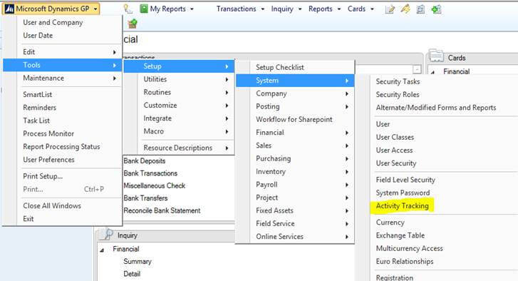 Dynamics GP Activity Tracking