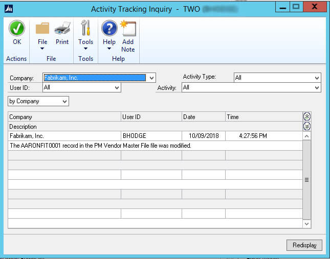 Dynamics GP Activity Tracking Inquiry