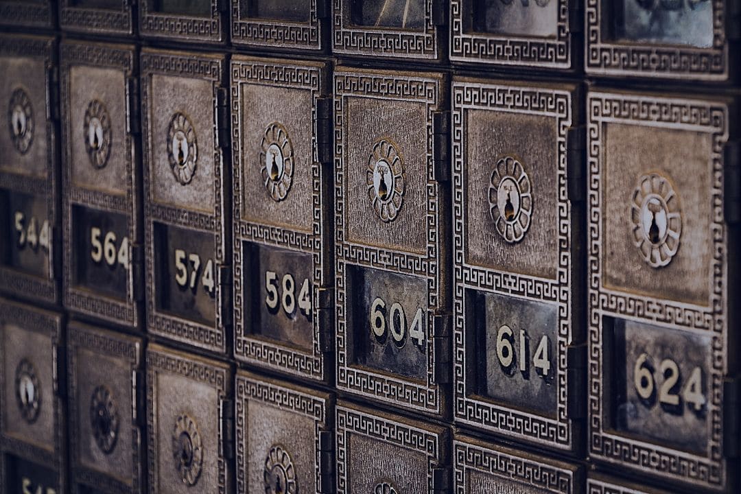 Wall of safety deposit boxes