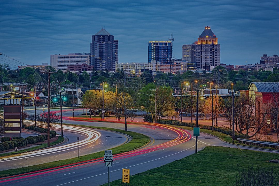 Night skyline of Greensboro, NC