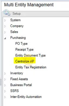 Screenshot of Centralized AP in Dynamics GP using Muti-Entity Management solution