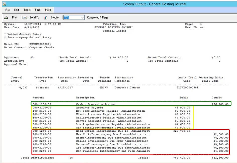 Screenshot of AP Checks in General Posting Journal in Dynamics GP using Muti-Entity Management solution