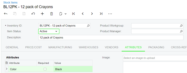 Black crayons with attributes applied