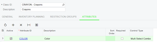Assigning an attribute to an Acumatica item class