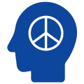 Head silhouette with peace sign overlaying it